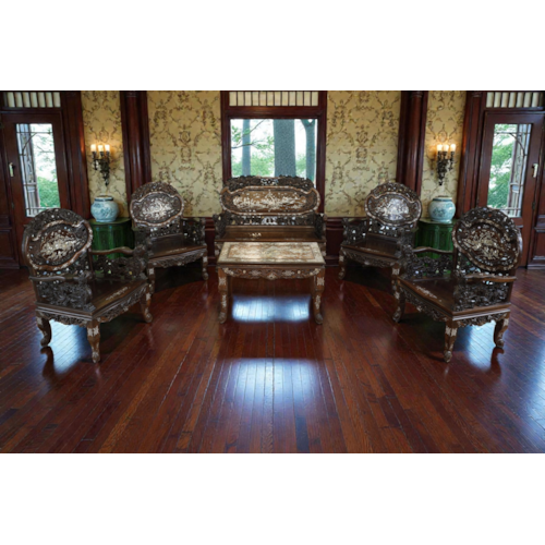 Early 20th century Indochinese living room in wood and mother-of-pearl